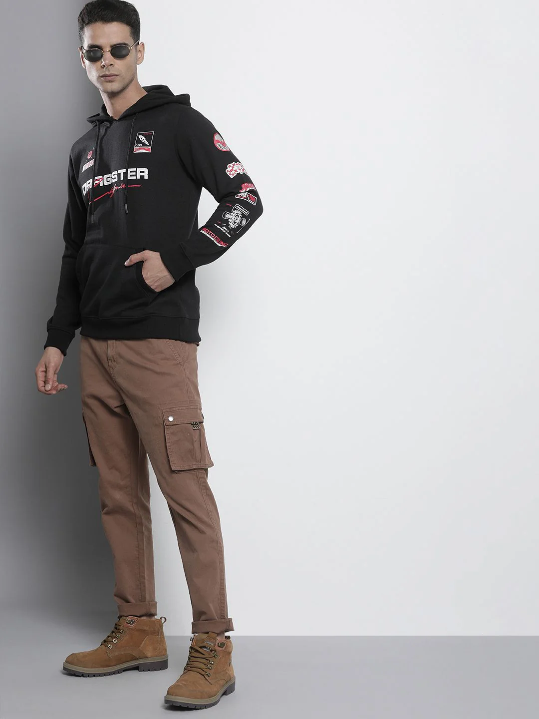 The Indian Garage Co Men Black Printed Hooded Sweatshirt - Image 6