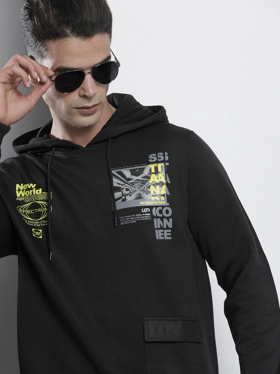 The Indian Garage Co Men Black Printed Hooded Sweatshirt - Image 2