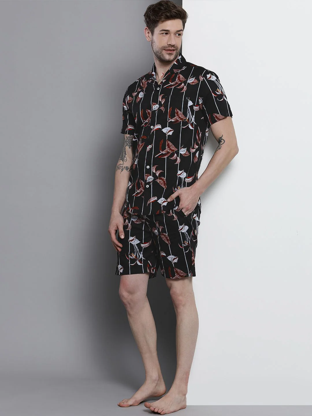 The Indian Garage Co Men Black Printed Pure Cotton Night Suit - Image 7