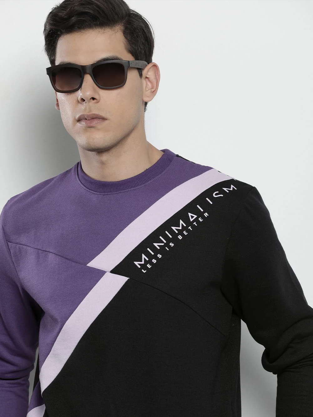 The Indian Garage Co Men Black &Purple Colourblocked Sweatshirt - Image 2