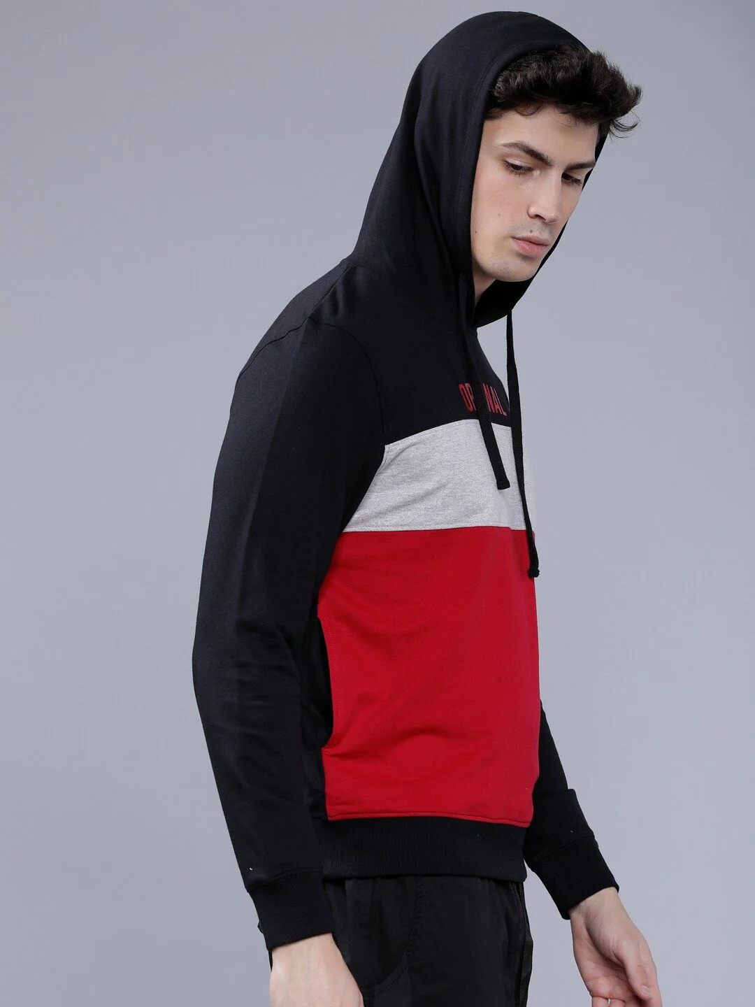The Indian Garage Co Men Black & Red Colourblocked Hooded Sweatshirt - Image 3