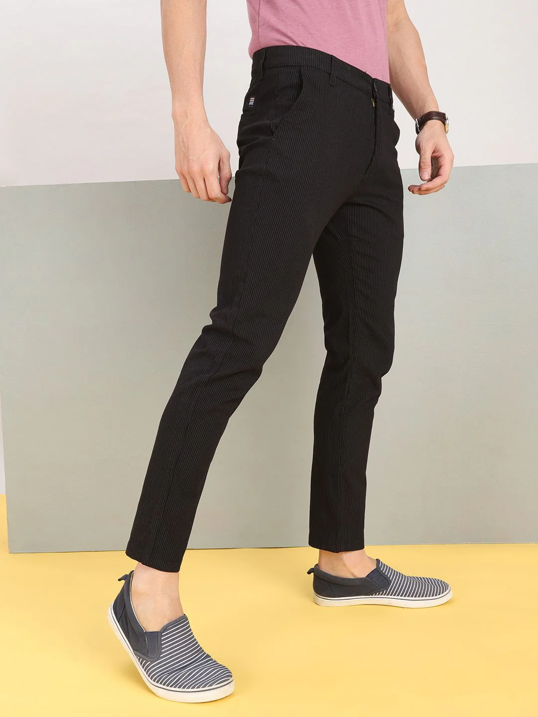 The Indian Garage Co Men Black Slim Fit Easy Wash Trousers - Image 3