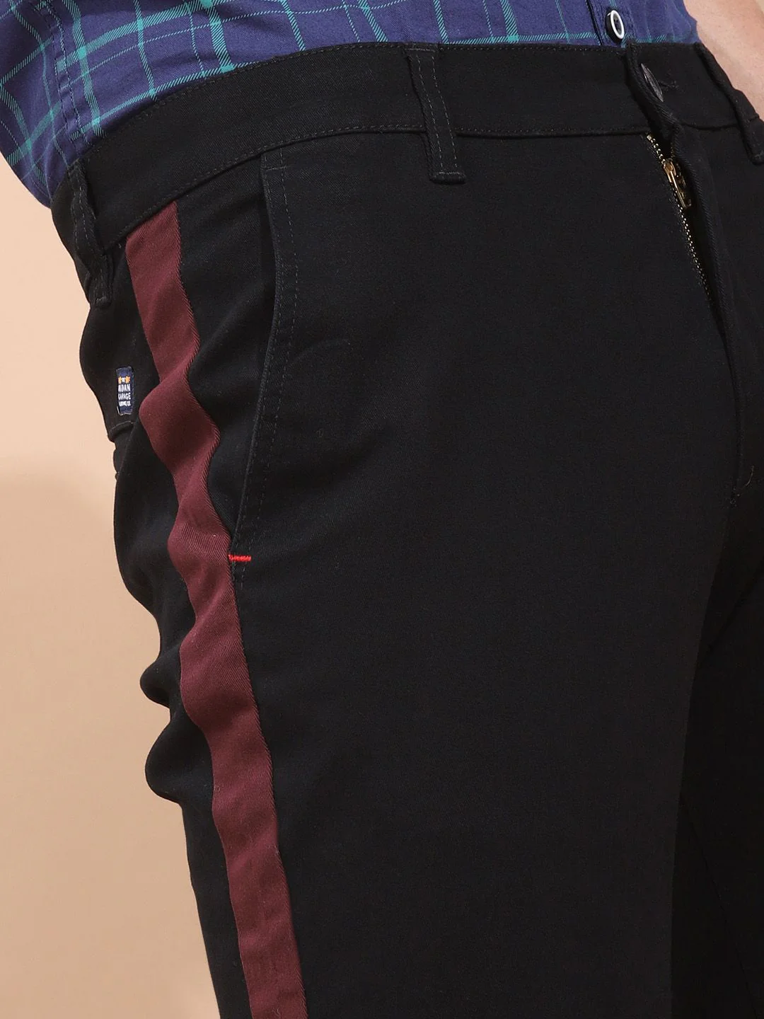 The Indian Garage Co Men Black Slim Fit Solid Chinos With Side Strip Detail - Image 4