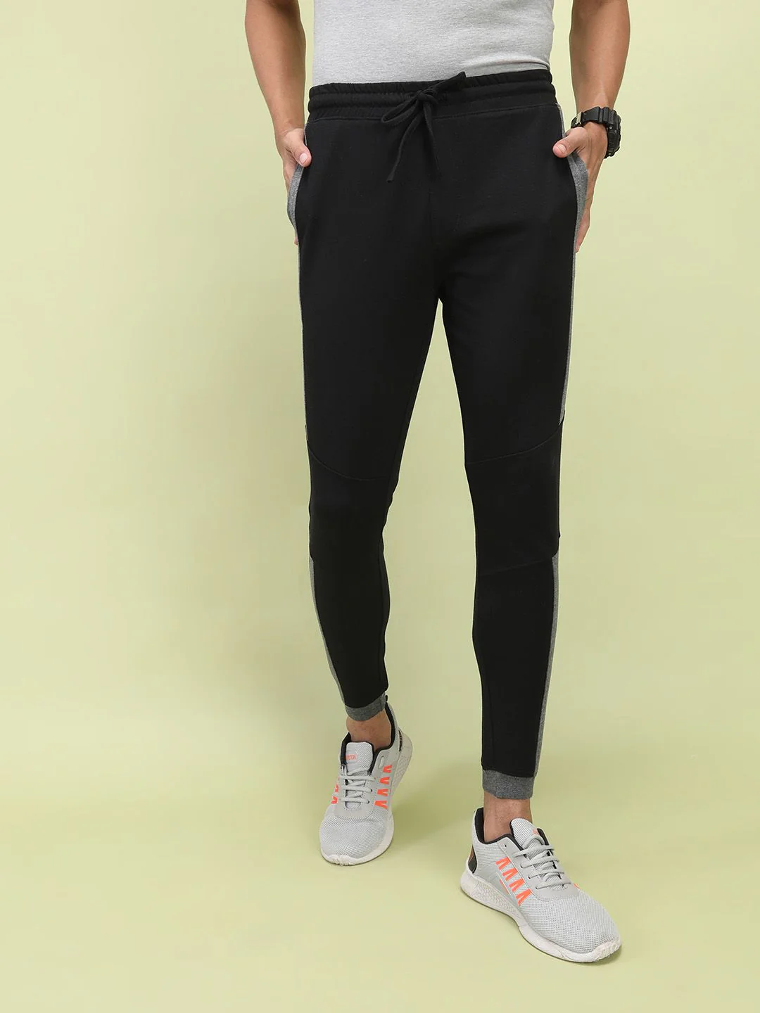 The Indian Garage Co Men Black Solid Joggers with Colorblocked Detail - Image 2