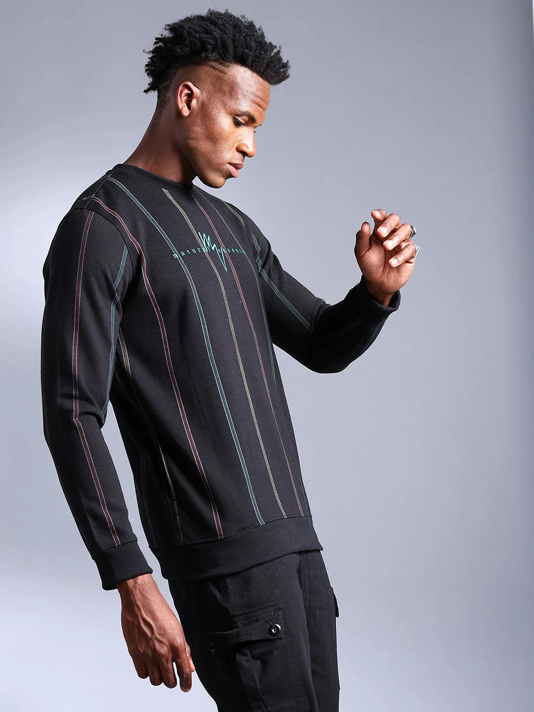 The Indian Garage Co Men Black Striped Sweatshirt - Image 3