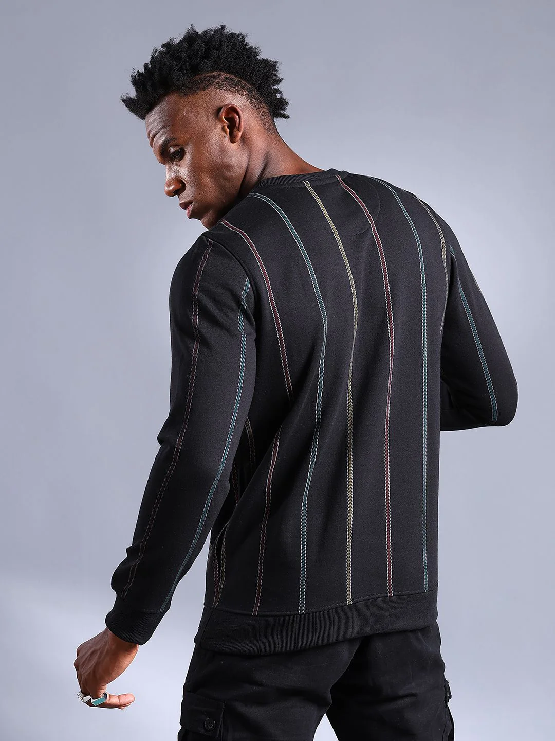 The Indian Garage Co Men Black Striped Sweatshirt - Image 5