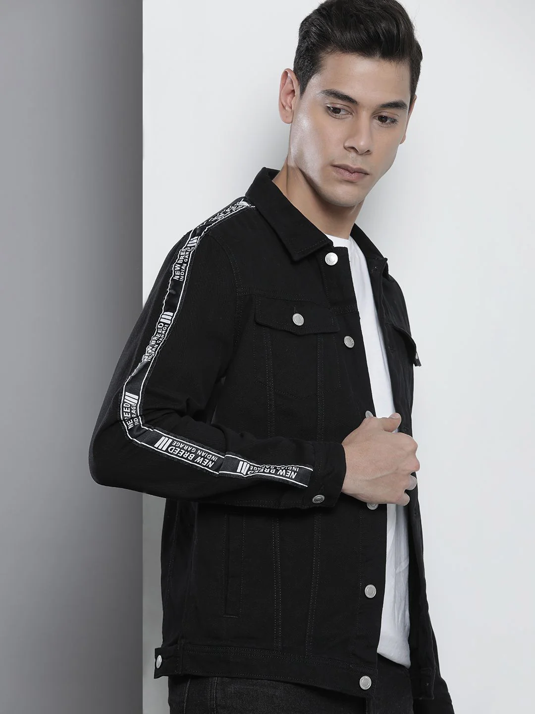 The Indian Garage Co Men Black Typography Lightweight Cotton Denim Jacket - Image 5
