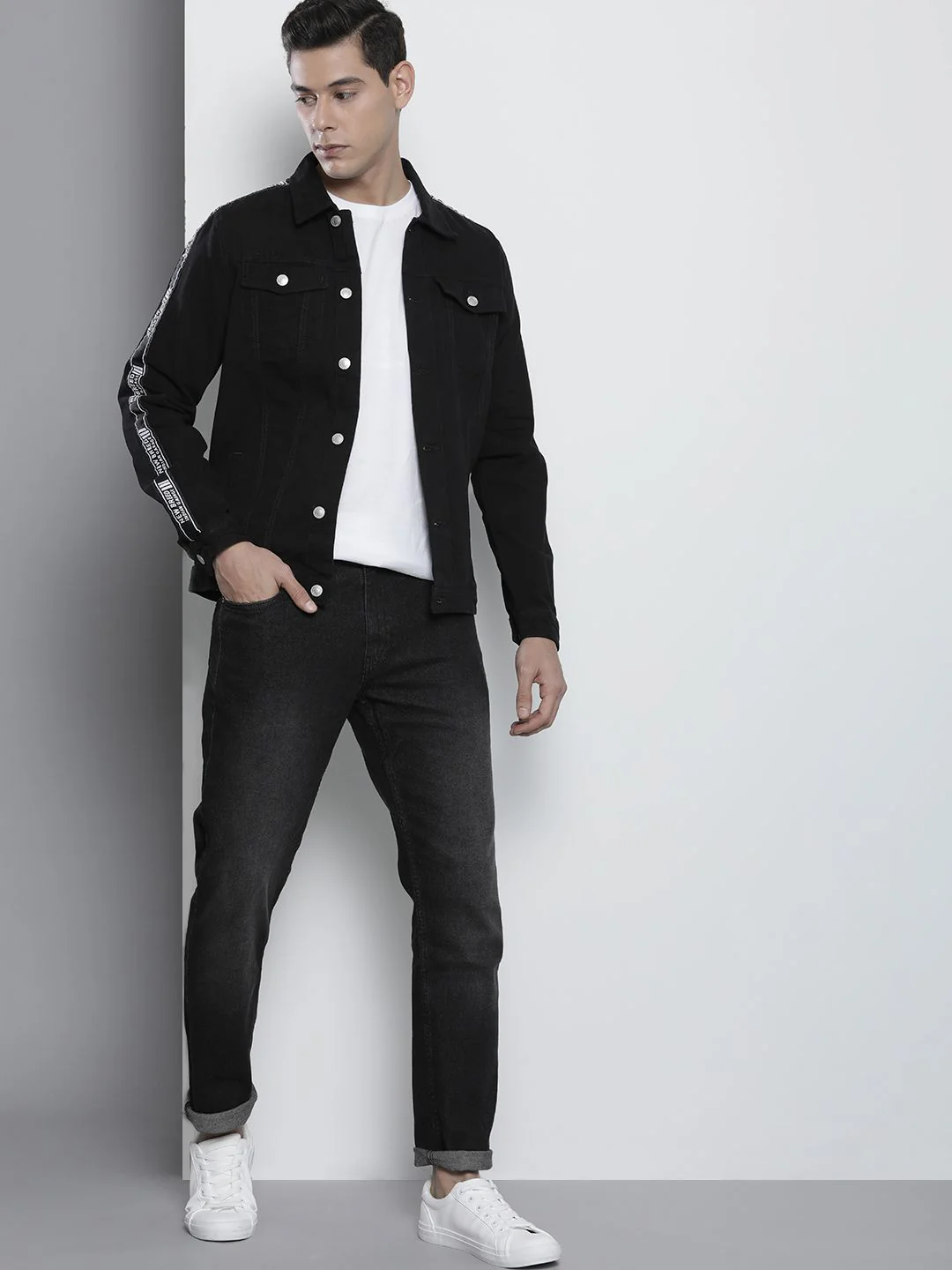 The Indian Garage Co Men Black Typography Lightweight Cotton Denim Jacket - Image 6