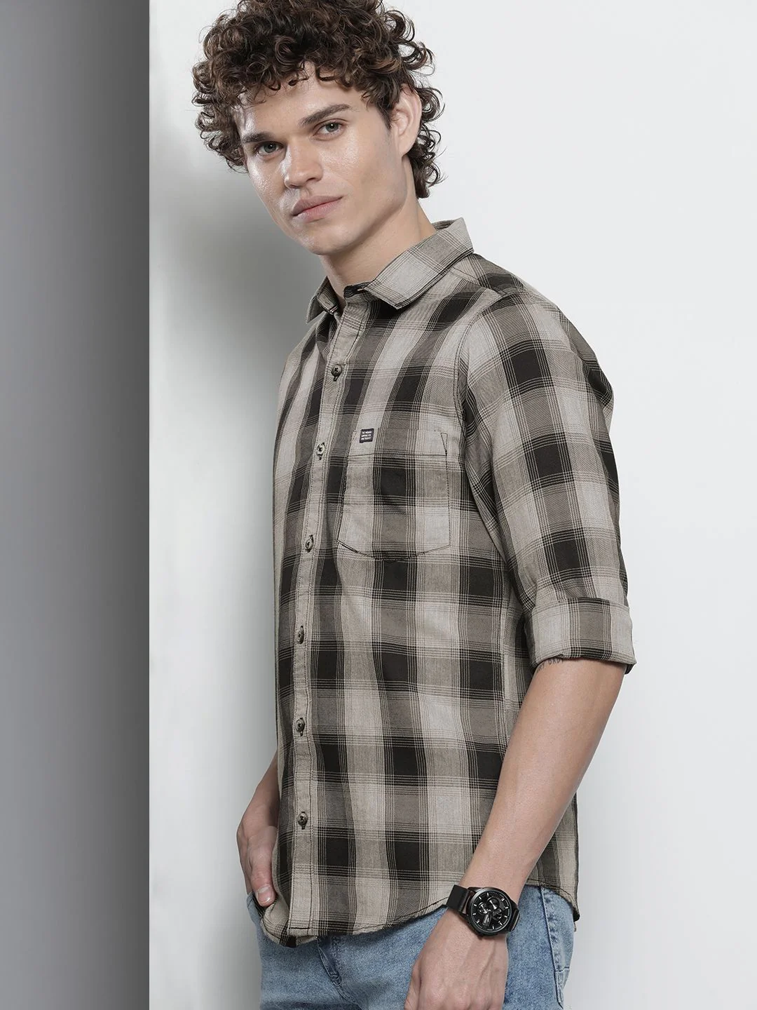 The Indian Garage Co Men Black & White Buffalo Checks Checked Cotton Casual Shirt - Image 5
