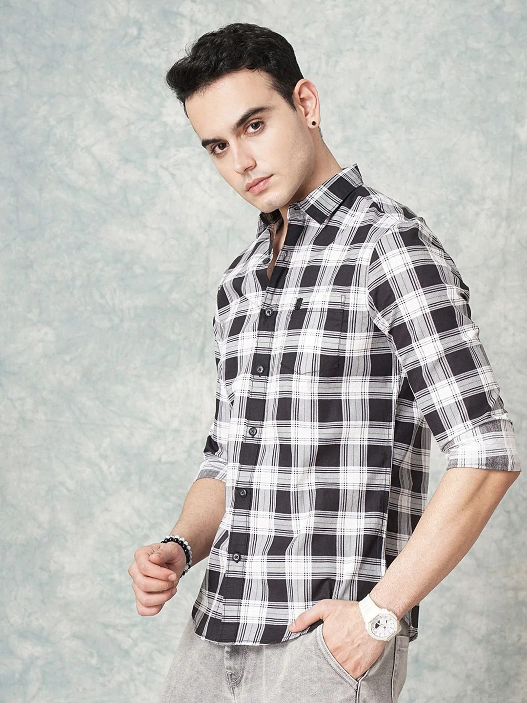 The Indian Garage Co Men Black & White Checked Cotton Casual Shirt - Image 5