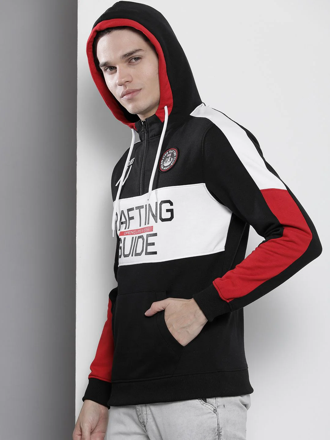 The Indian Garage Co Men Black & White Printed Hooded Sweatshirt - Image 3