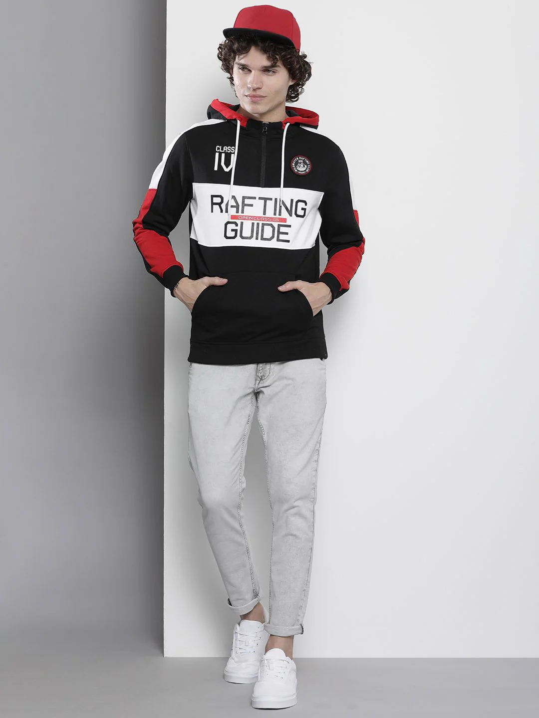 The Indian Garage Co Men Black & White Printed Hooded Sweatshirt - Image 4