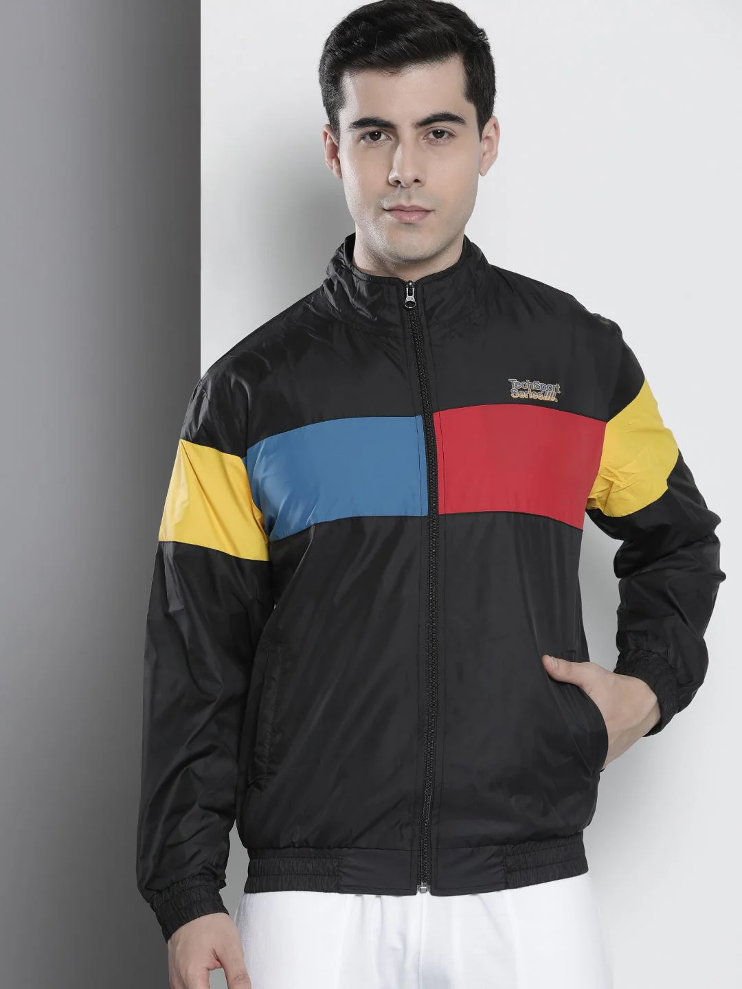 The Indian Garage Co Men Black & Yellow Colourblocked Windcheater Outdoor Sporty Jacket - Image 3