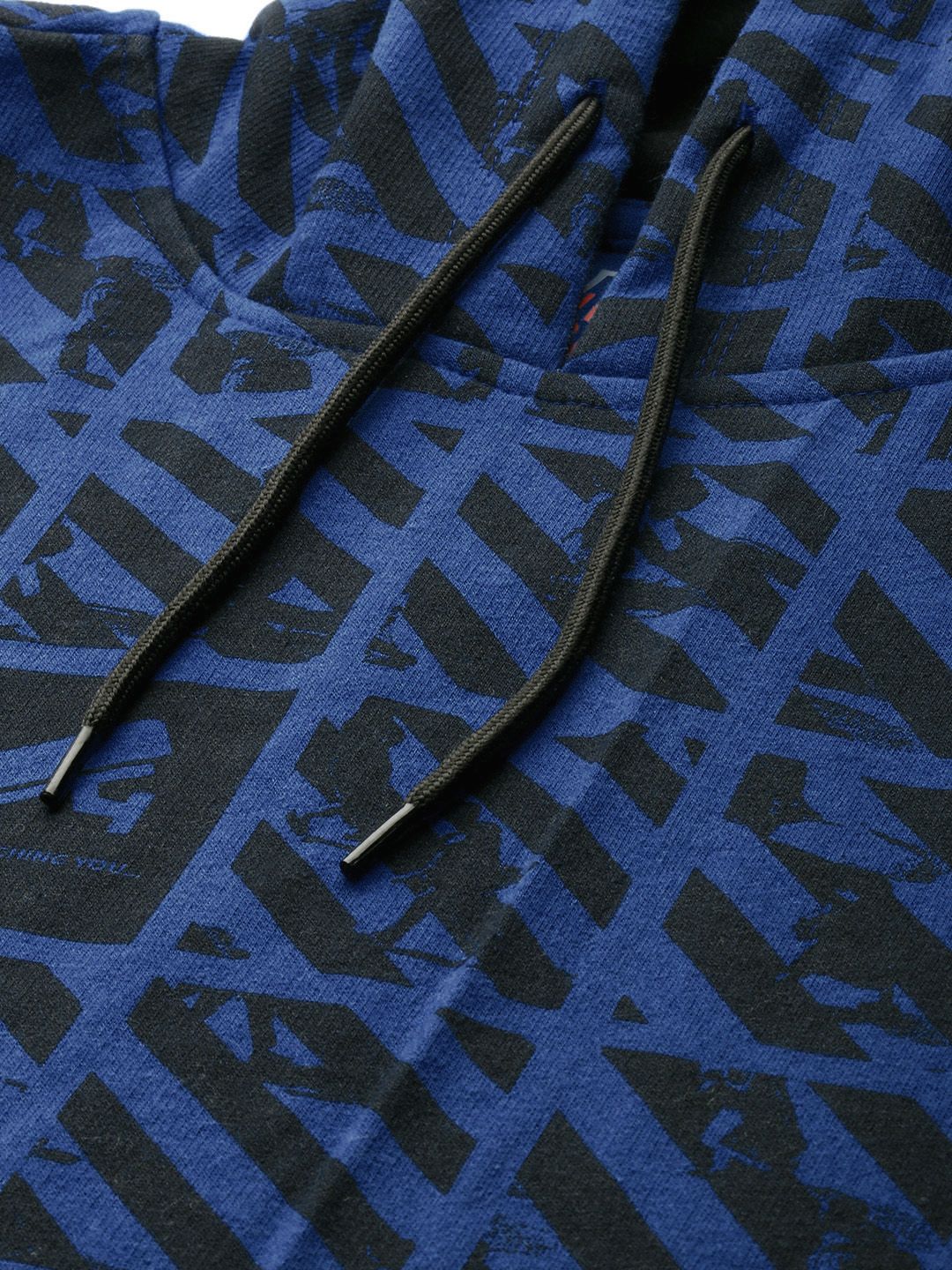 The Indian Garage Co Men Blue & Black Printed Hooded Sweatshirt - Image 2