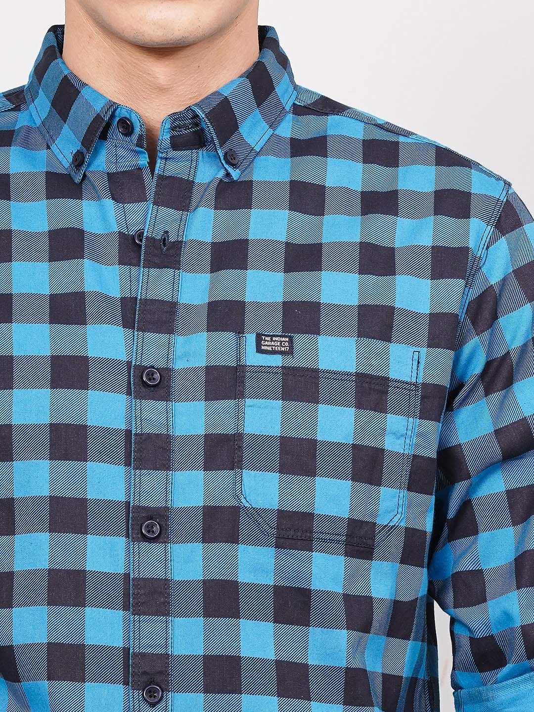 The Indian Garage Co Men Blue & Black Slim Fit Checked Casual Shirt - Image 2