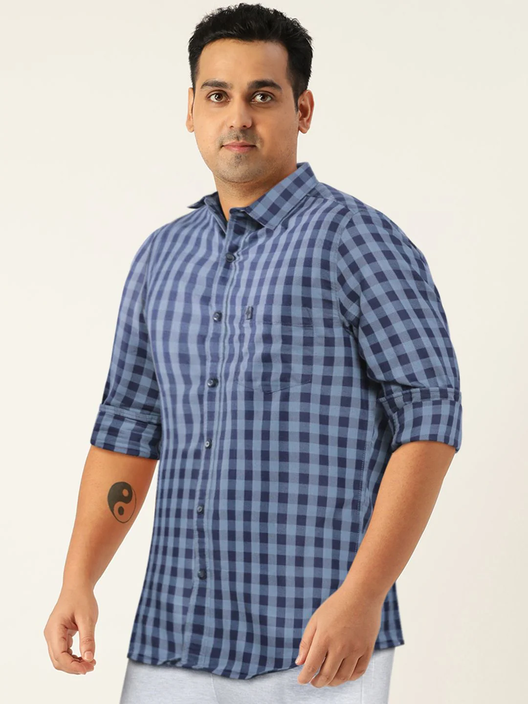 The Indian Garage Co Men Blue Checked Pure Cotton Casual Shirt - Image 7