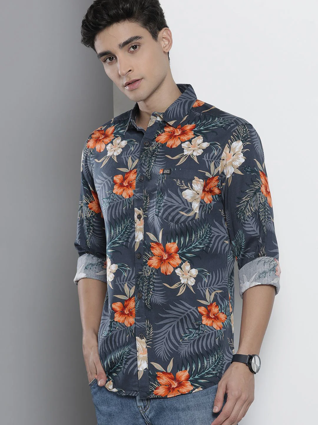 The Indian Garage Co Men Blue Cotton Classic Printed Casual Shirt - Image 5