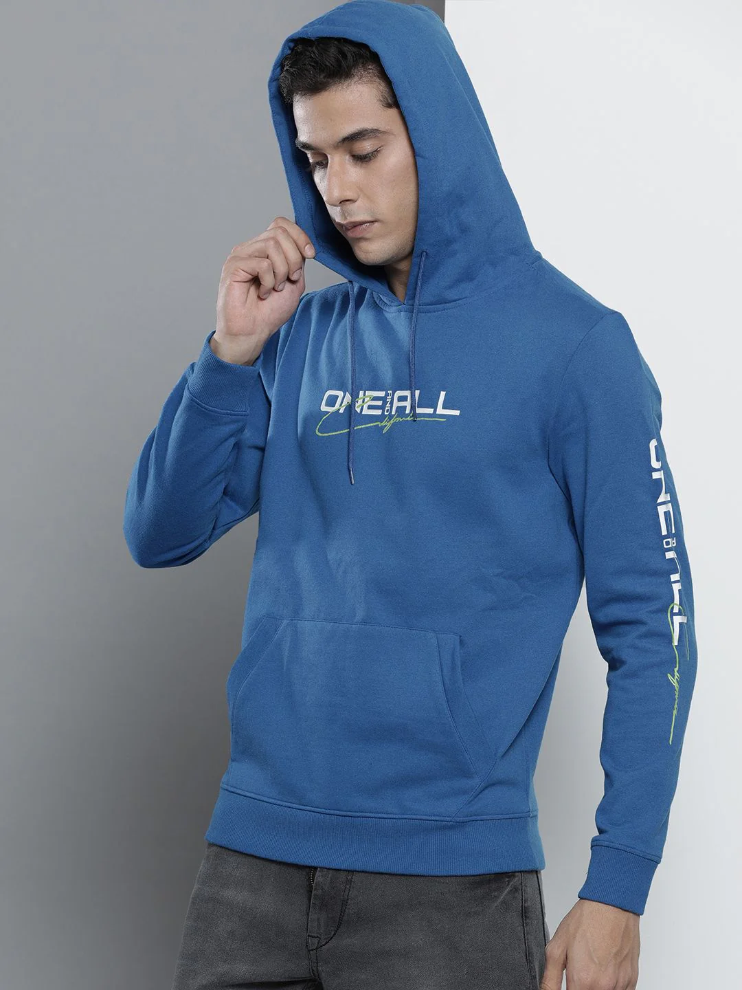 The Indian Garage Co Men Blue Printed Hooded Sweatshirt - Image 3
