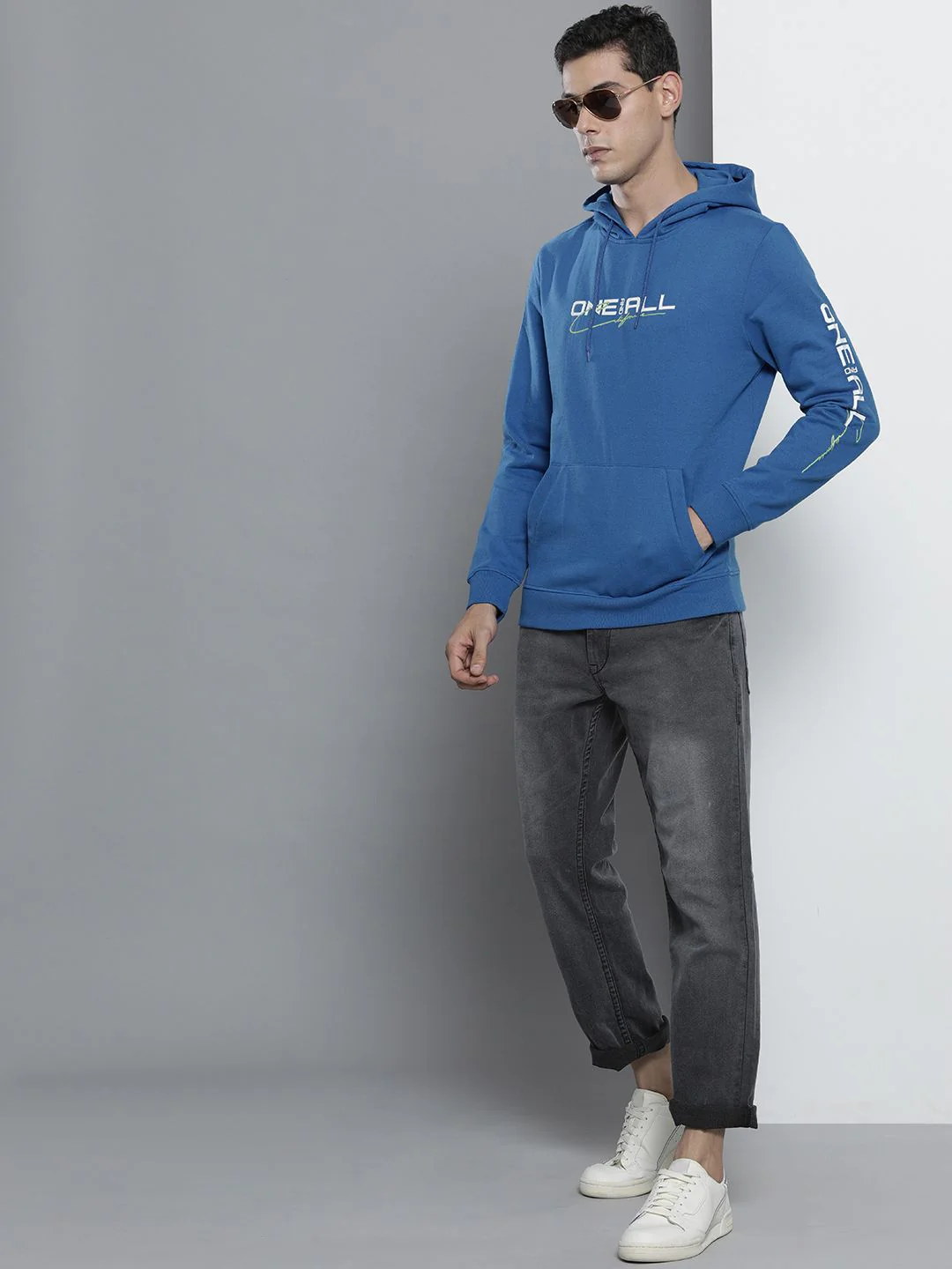 The Indian Garage Co Men Blue Printed Hooded Sweatshirt - Image 4