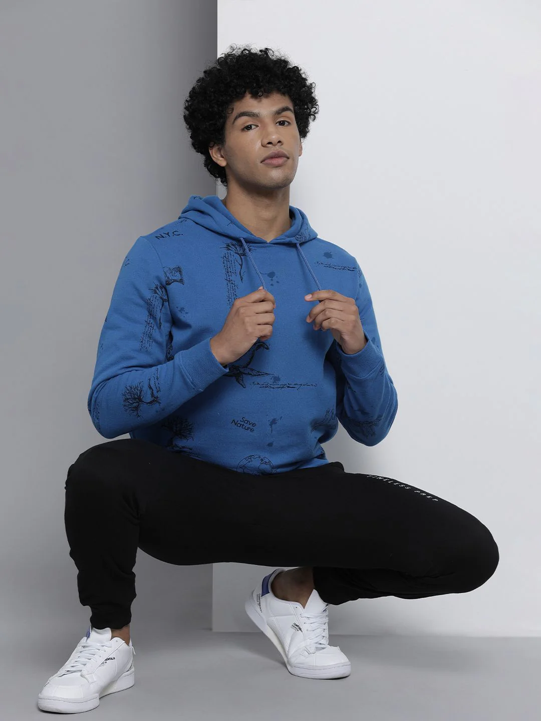 The Indian Garage Co Men Blue Printed Hooded Sweatshirt - Image 4