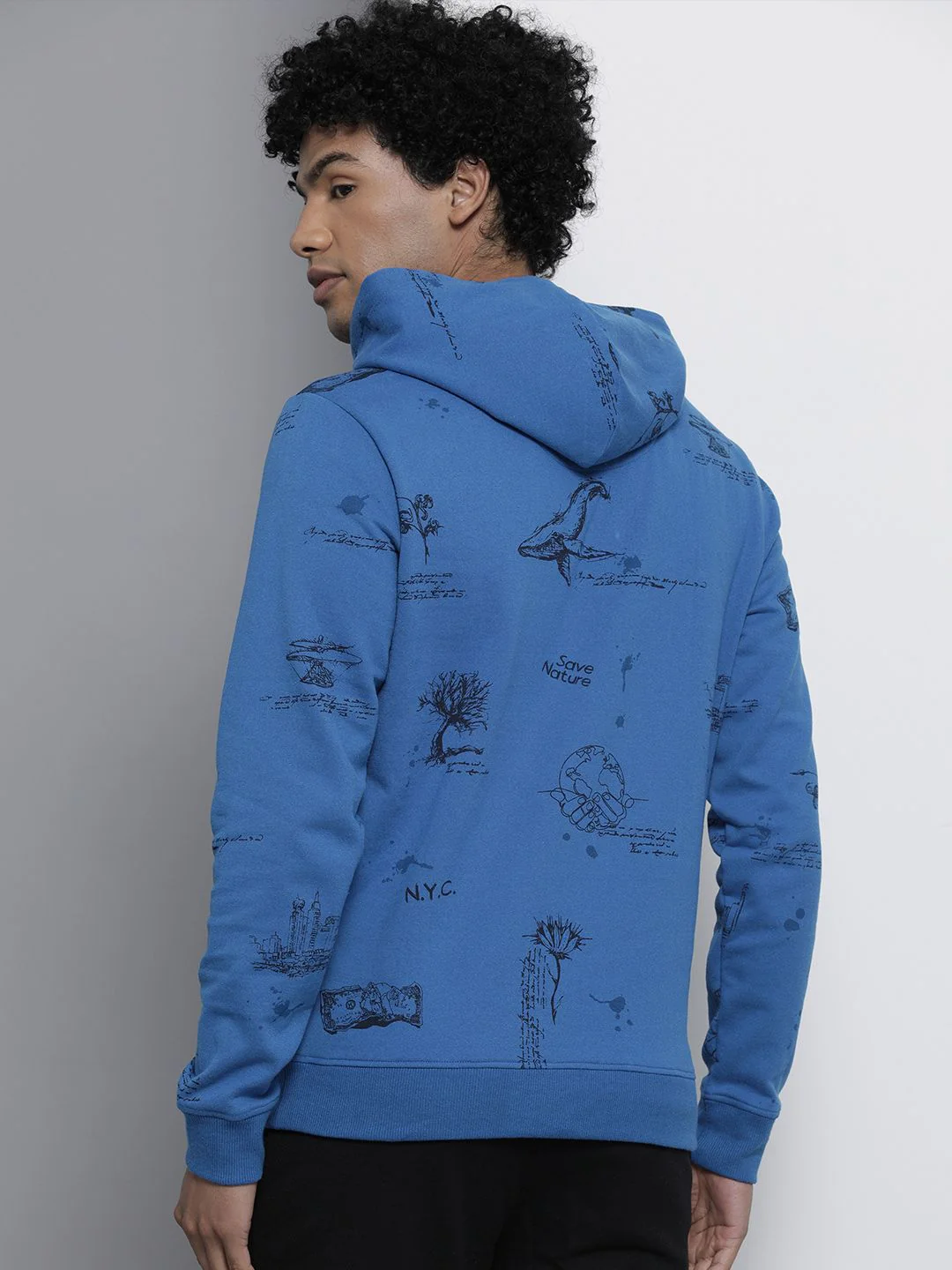 The Indian Garage Co Men Blue Printed Hooded Sweatshirt - Image 5