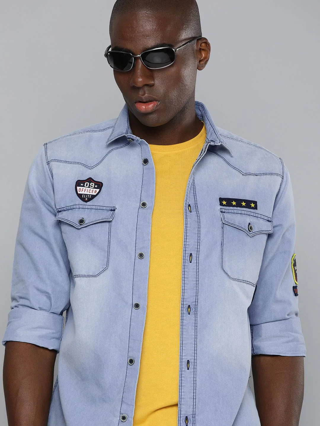 The Indian Garage Co Men Blue Slim Fit Faded Opaque Faded Casual Shirt
