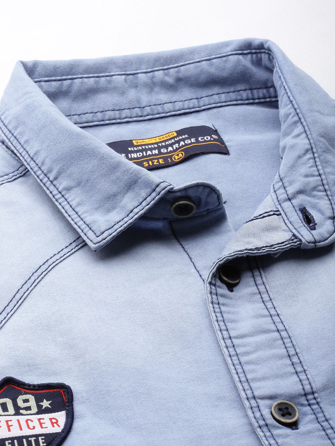 The Indian Garage Co Men Blue Slim Fit Faded Opaque Faded Casual Shirt - Image 2