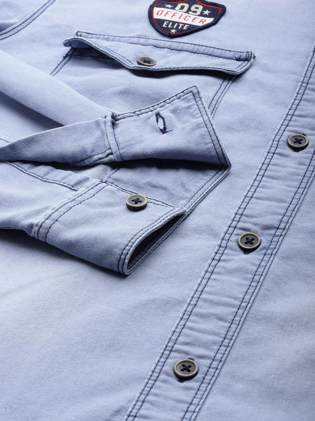 The Indian Garage Co Men Blue Slim Fit Faded Opaque Faded Casual Shirt - Image 3
