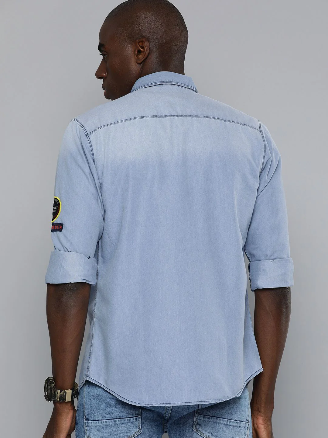 The Indian Garage Co Men Blue Slim Fit Faded Opaque Faded Casual Shirt - Image 4