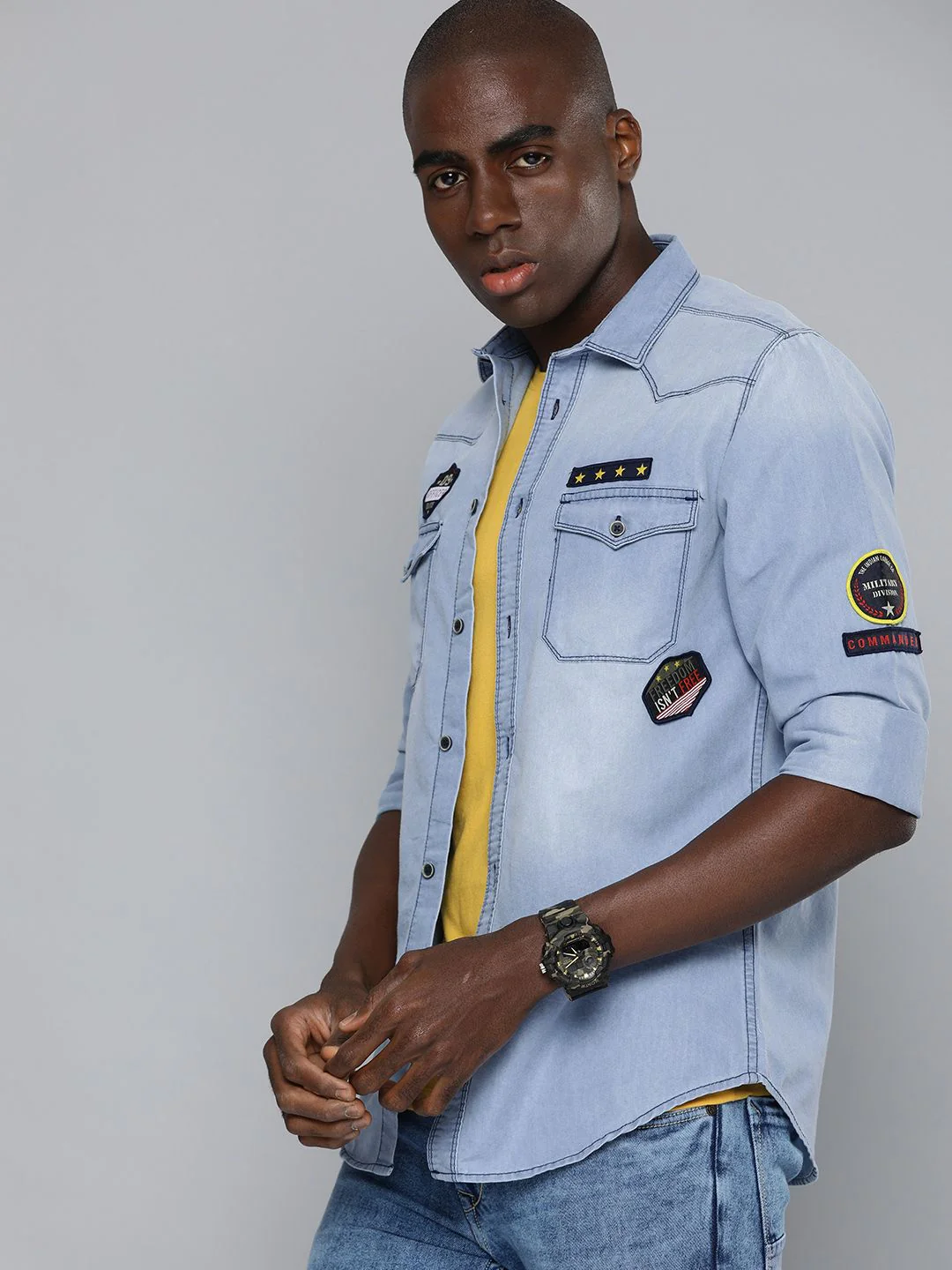 The Indian Garage Co Men Blue Slim Fit Faded Opaque Faded Casual Shirt - Image 5