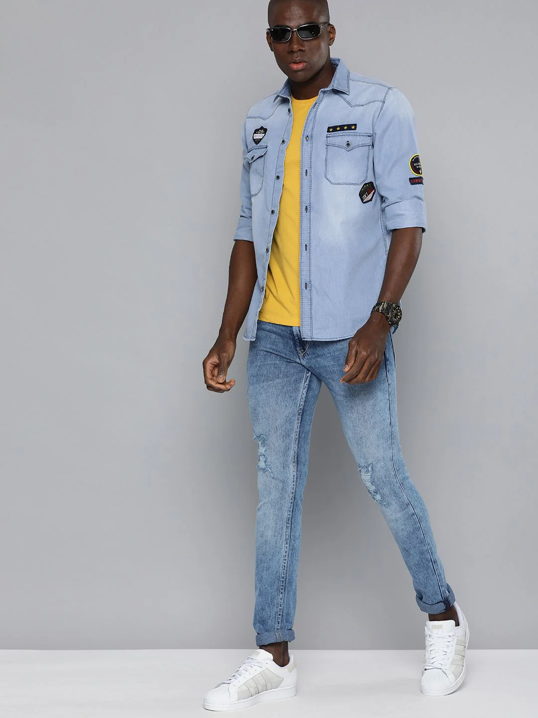 The Indian Garage Co Men Blue Slim Fit Faded Opaque Faded Casual Shirt - Image 6