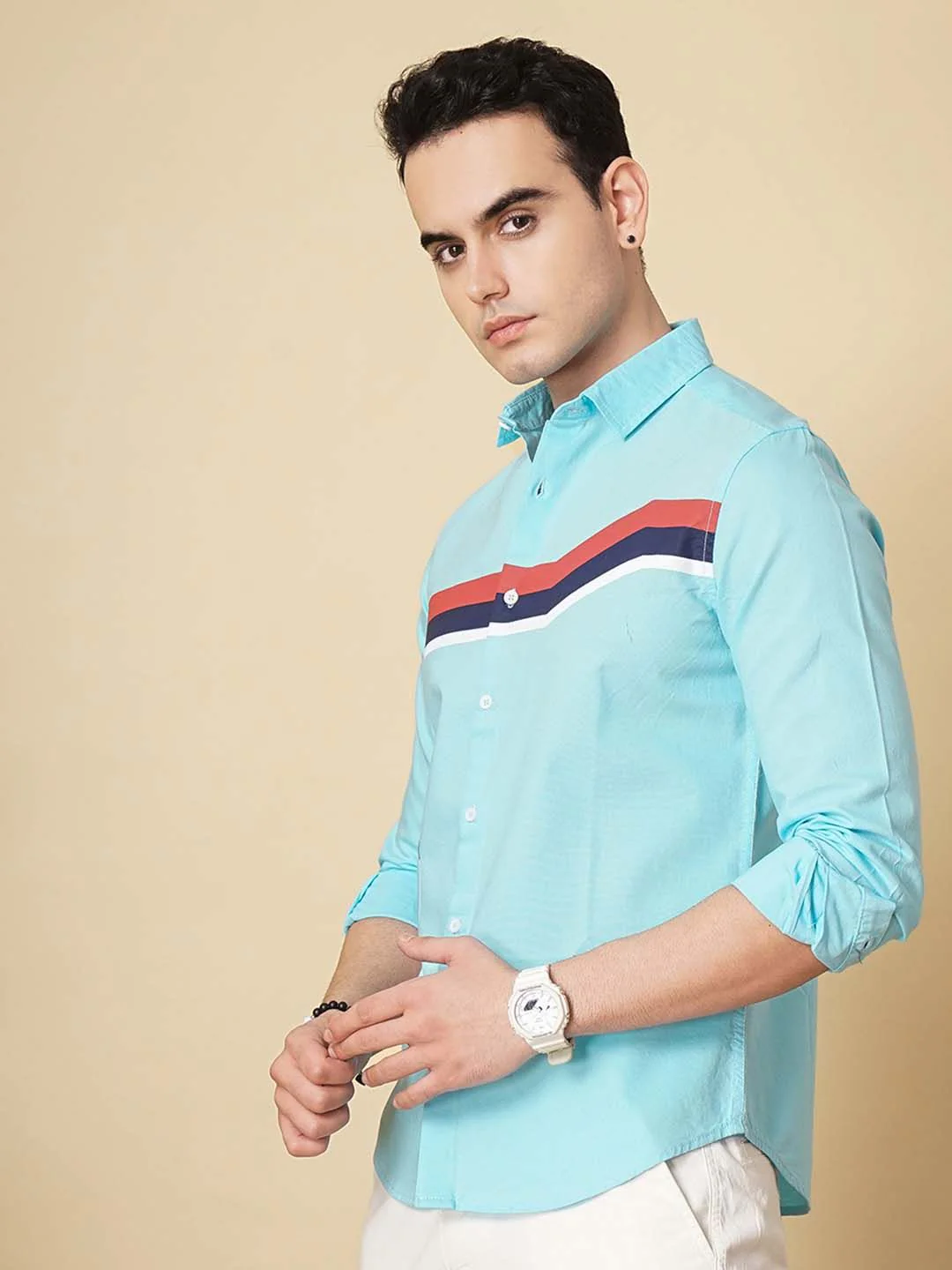 The Indian Garage Co Men Blue Slim Fit Horizontal Striped Casual Shirt - Image 5