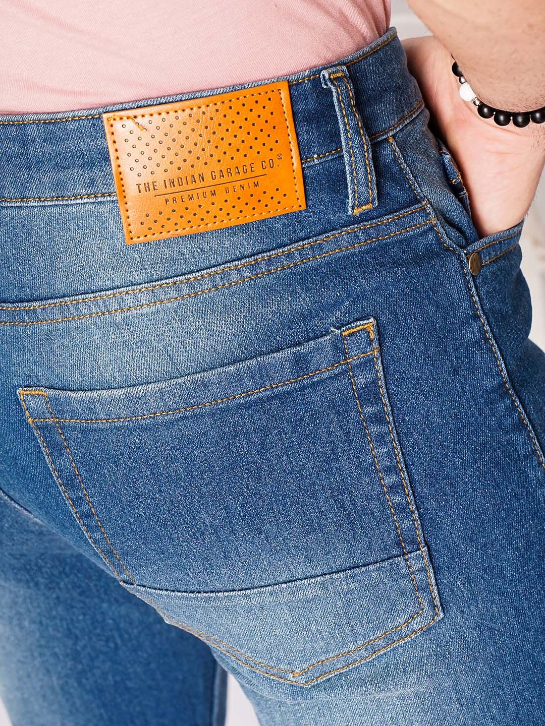 The Indian Garage Co Men Blue Slim Fit Low-Rise Clean Look Stretchable Jeans - Image 7