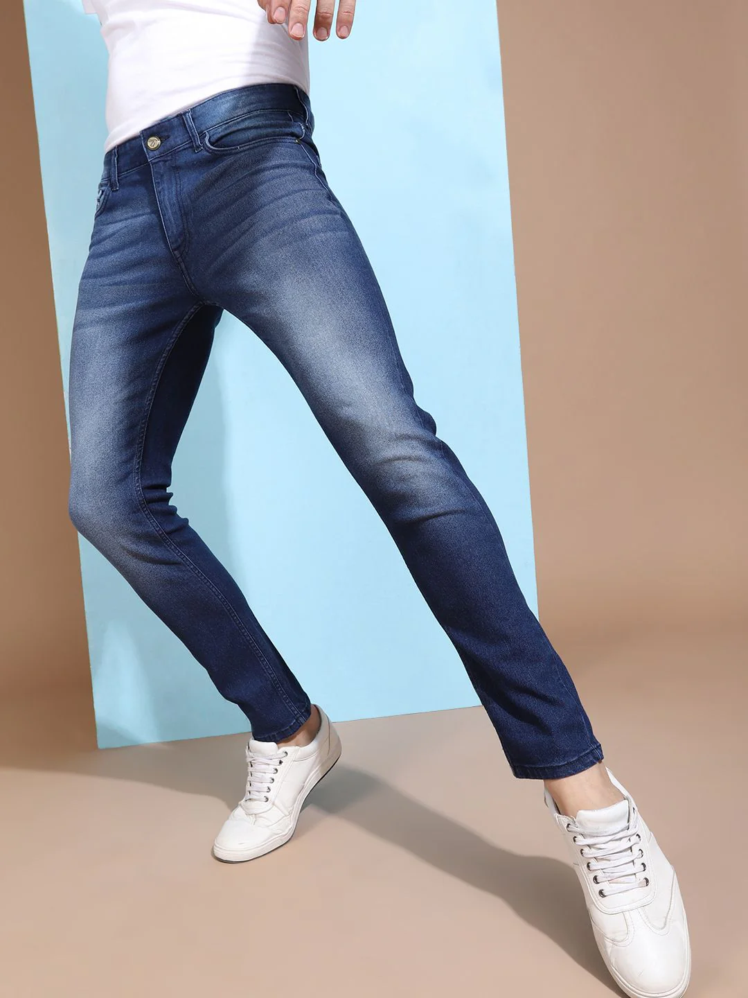The Indian Garage Co Men Blue Slim Fit Low-Rise Clean Look Stretchable Jeans - Image 3