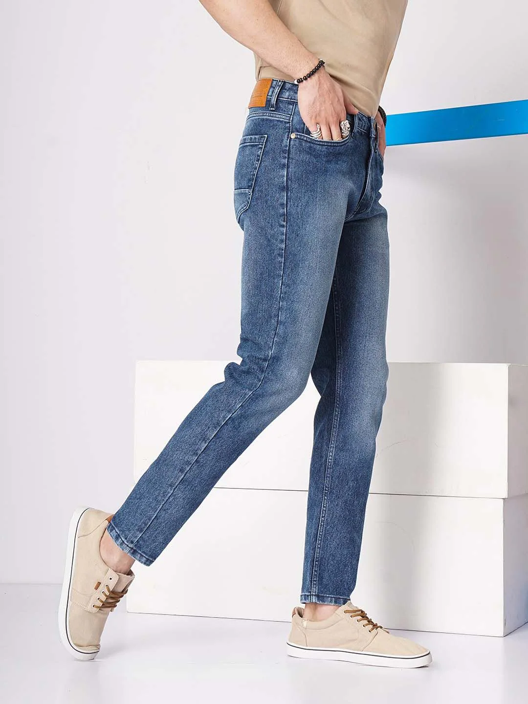 The Indian Garage Co Men Blue Slim Fit Low-Rise Clean Look Stretchable Jeans - Image 2