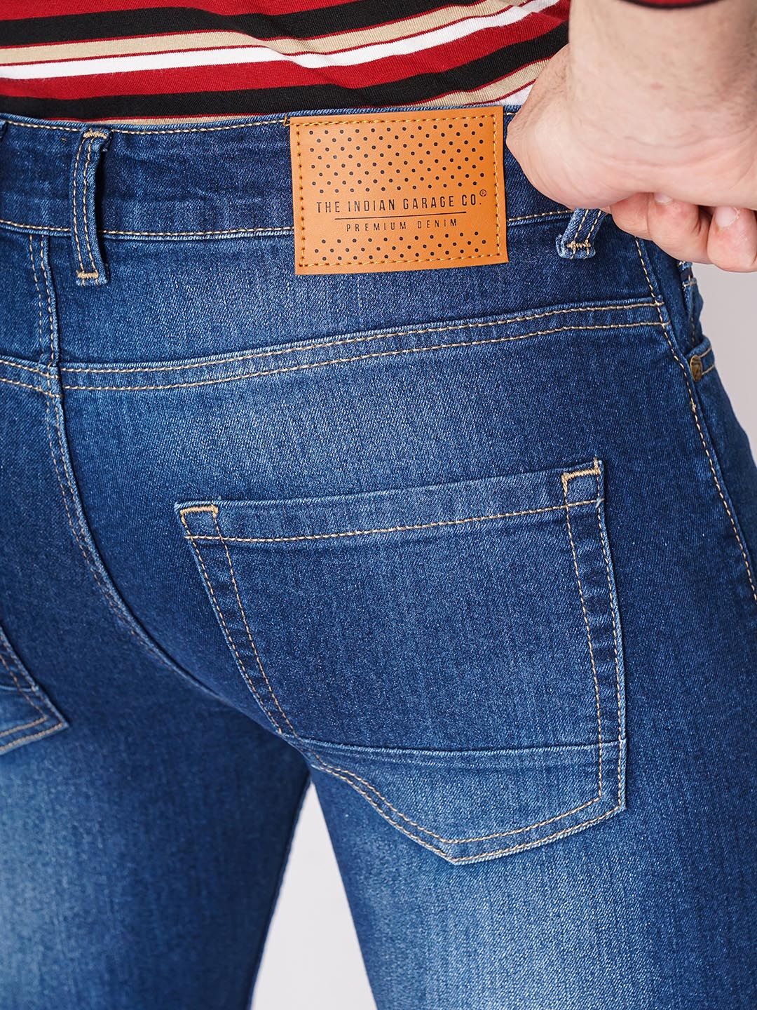 The Indian Garage Co Men Blue Slim Fit Mid-Rise Clean Look Jeans - Image 7