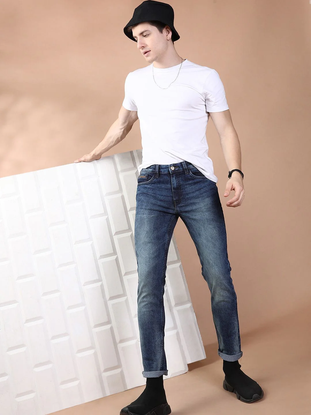 The Indian Garage Co Men Blue Slim Fit Mid-Rise Clean Look Jeans - Image 5
