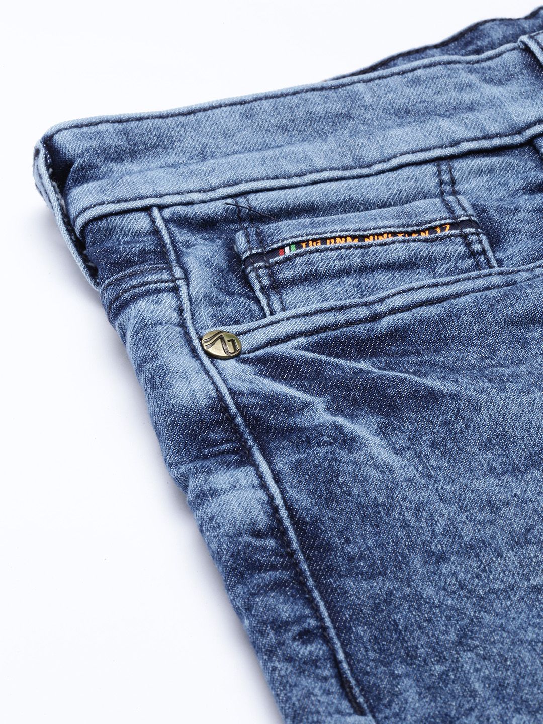 The Indian Garage Co Men Blue Slim Fit Mildly Distressed Light Fade Stretchable Jeans - Image 6