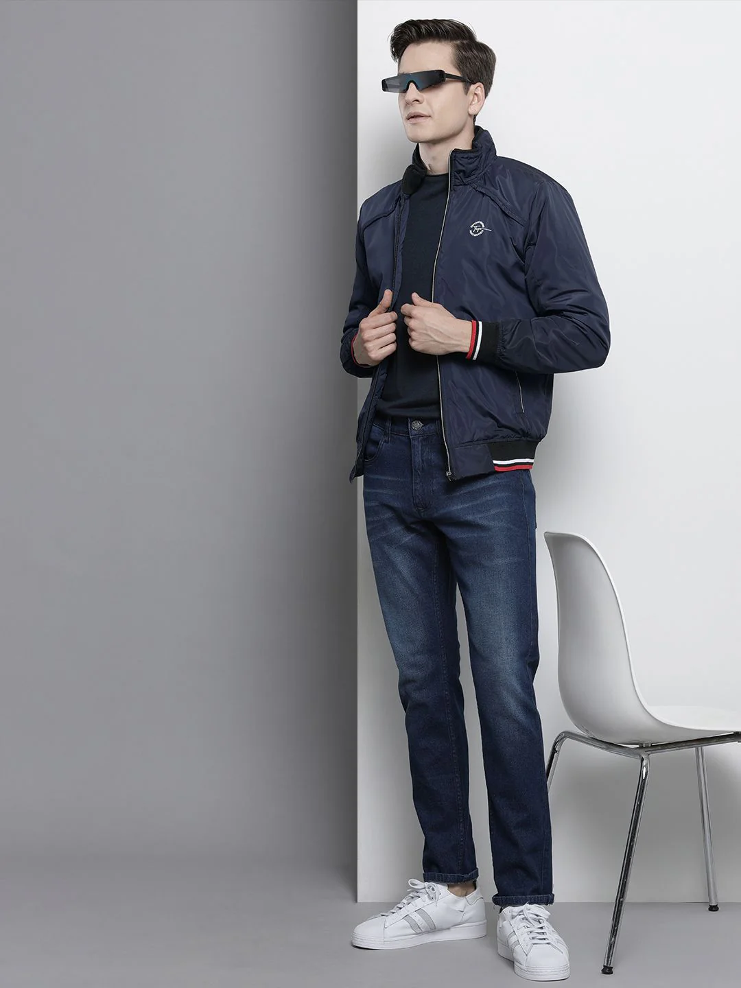 The Indian Garage Co Men Blue Solid Biker Jacket - Image 4