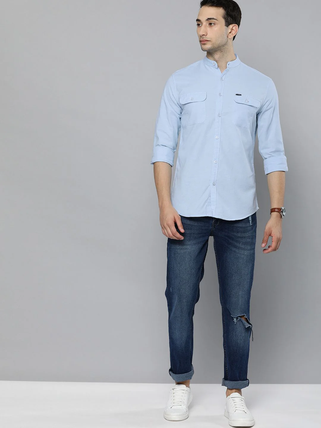 The Indian Garage Co Men Blue Solid Casual Shirt - Image 6