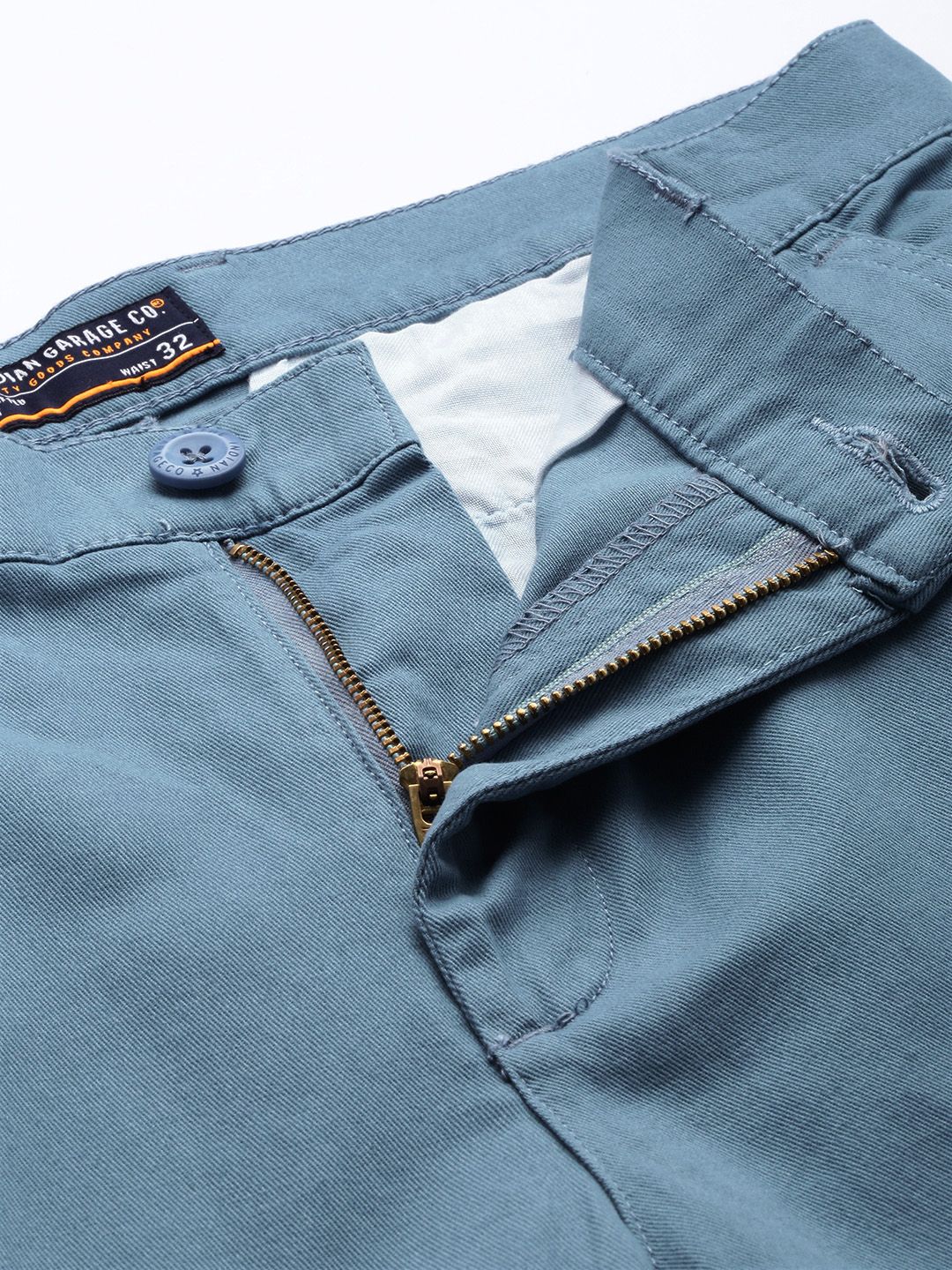 The Indian Garage Co Men Blue Solid Chinos Trousers - Image 4
