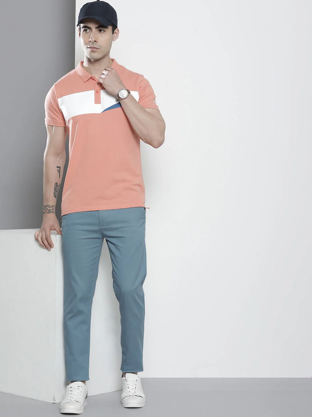 The Indian Garage Co Men Blue Solid Chinos Trousers - Image 5