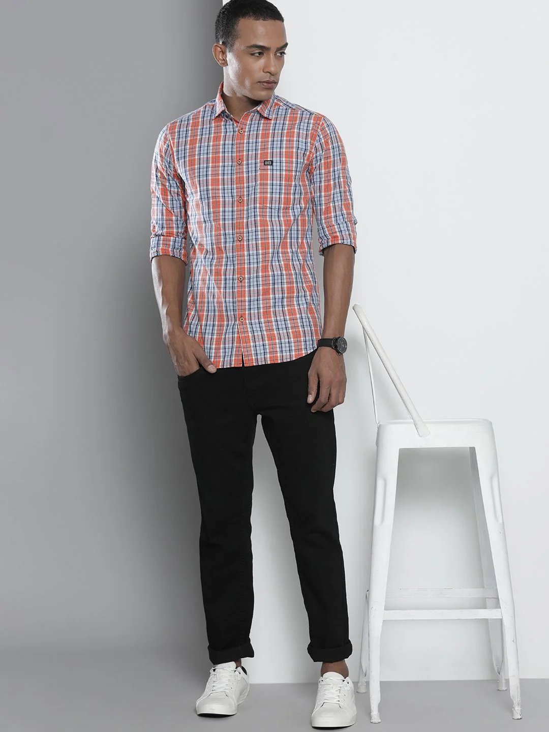 The Indian Garage Co Men Blue Tartan Regular Checks Opaque Checked Casual Shirt - Image 6