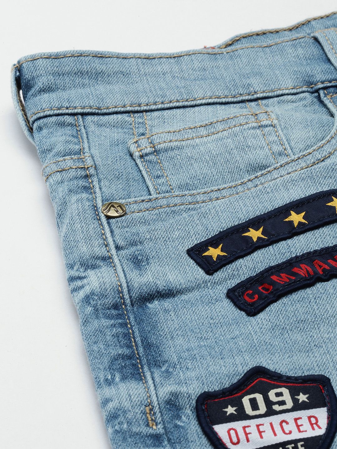 The Indian Garage Co Men Blue Typography Printed Slim Fit Denim Shorts - Image 6