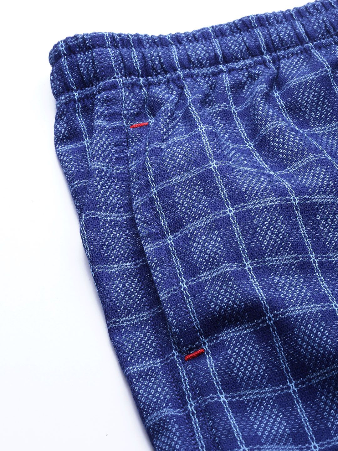 The Indian Garage Co Men Blue & White Checked Lounge Shorts - Image 4
