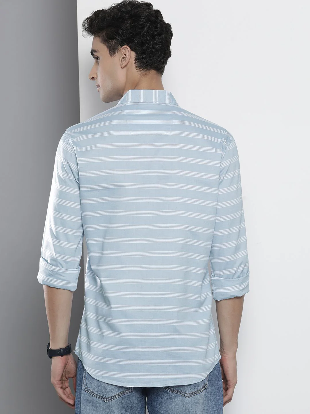 The Indian Garage Co Men Blue & White Classic Slim Fit Striped Casual Shirt - Image 4