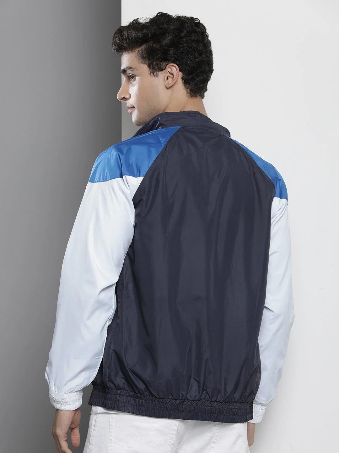 The Indian Garage Co Men Blue & White Colourblocked Windcheater Jacket - Image 5