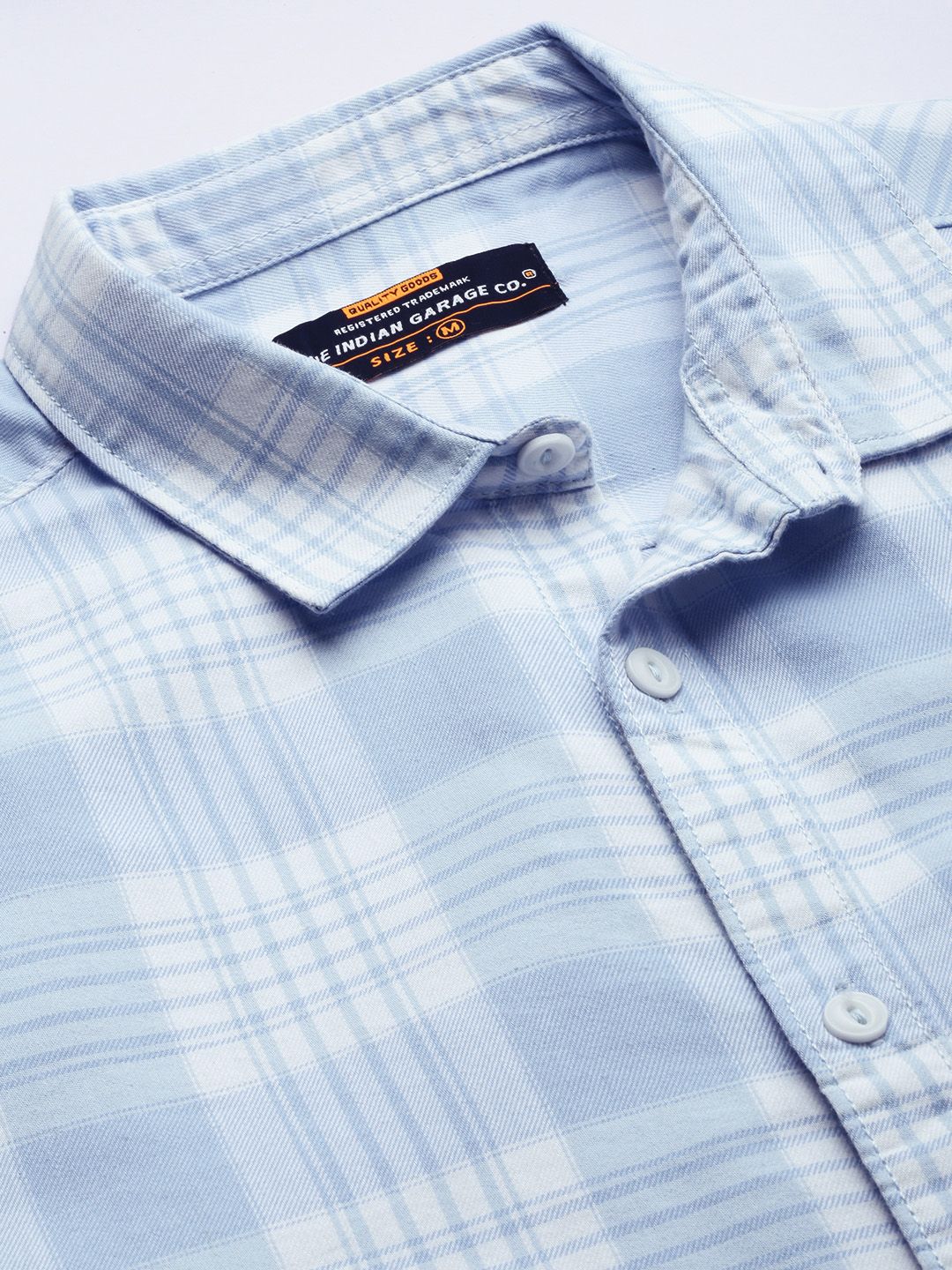 The Indian Garage Co Men Blue & White Gingham Checked Pure Cotton Casual Shirt - Image 2