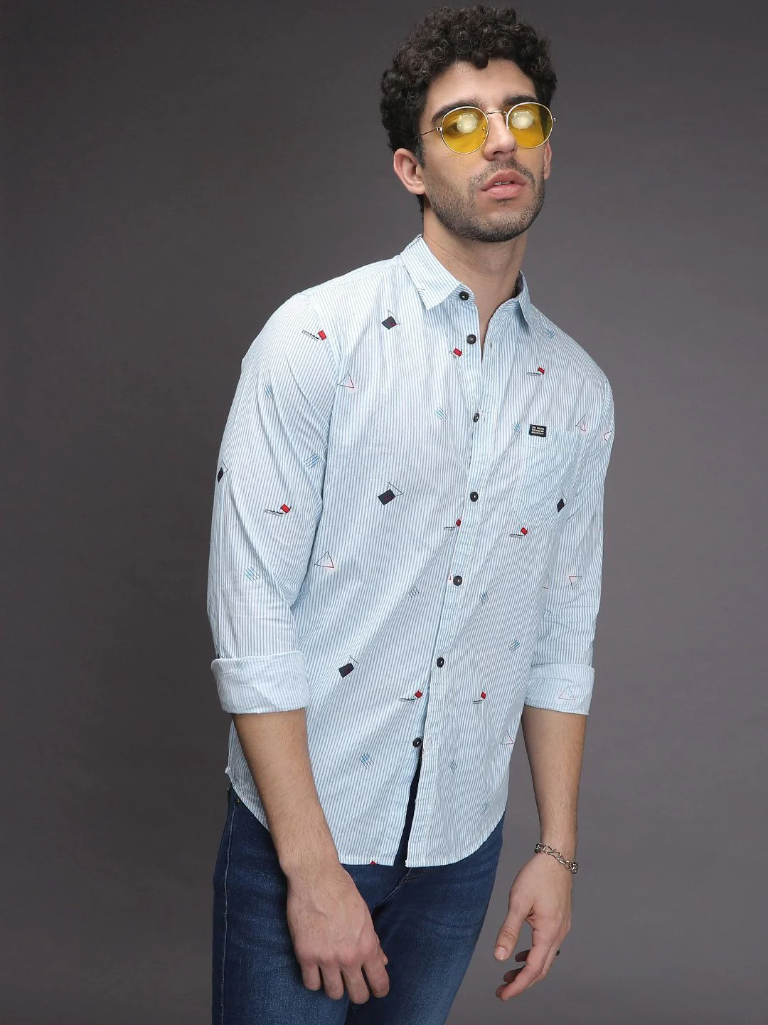 The Indian Garage Co Men Blue & White Slim Fit Striped Casual Shirt - Image 2