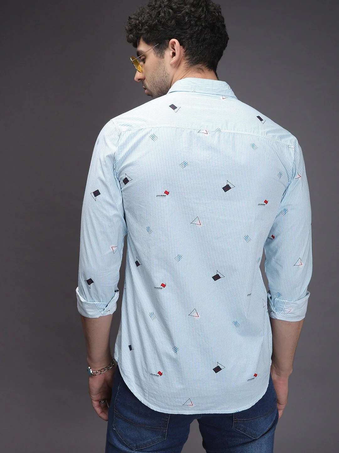 The Indian Garage Co Men Blue & White Slim Fit Striped Casual Shirt - Image 3